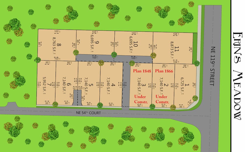 Illustration of a map of the Erin's Meadow area and housing plots